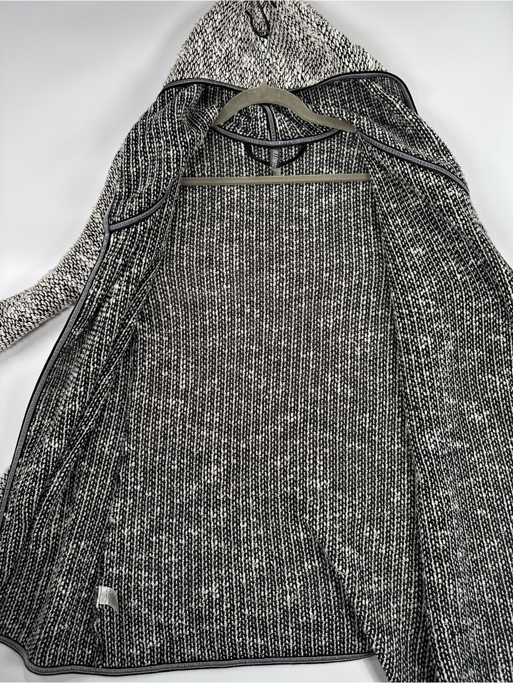 Kollontai Hooded Cardigan Knit Open Front Marled Black White XS - Picture 9 of 11